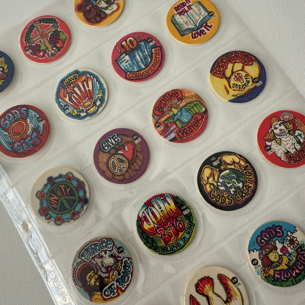 Vintage 1995 Christian Pogs Lot 100+ Religious Milk Caps Jesus Bible Verse 90s